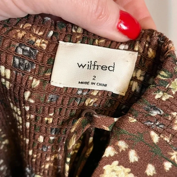 ARITZIA Wilfred Bellow Midi Dress Brown Floral Smocked Back Milkmaid Size 2 - Picture 6 of 8